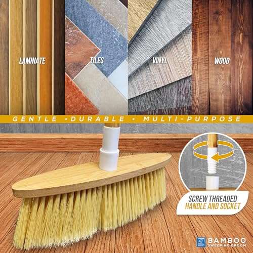 Bamboo Broom Indoor Floor Brush – Traditional Sweeping Brush Indoor Broom Made from Natural Broom Handle and Head Stock, Sustainable Bamboo Wooden Broom for Household Cleaning - Image 4
