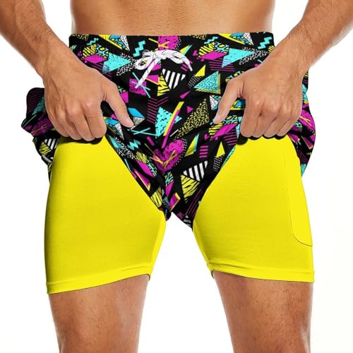 Mens Swim Trunks with Compression Liner 2 in 1 Quick-Dry Swim Shorts Men Board Shorts Swimwear for Swimming Beach3