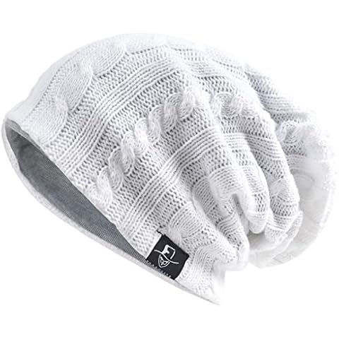 VECRY Mens Slouchy Knit Oversized Beanie Skull Caps Artistic Hats (Cable-White) Cover