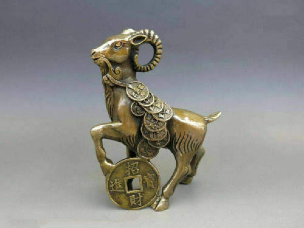 Amazon.co.jp: 像の彫刻 中国の真鍮銅風水富元宝金山羊羊の子羊の像