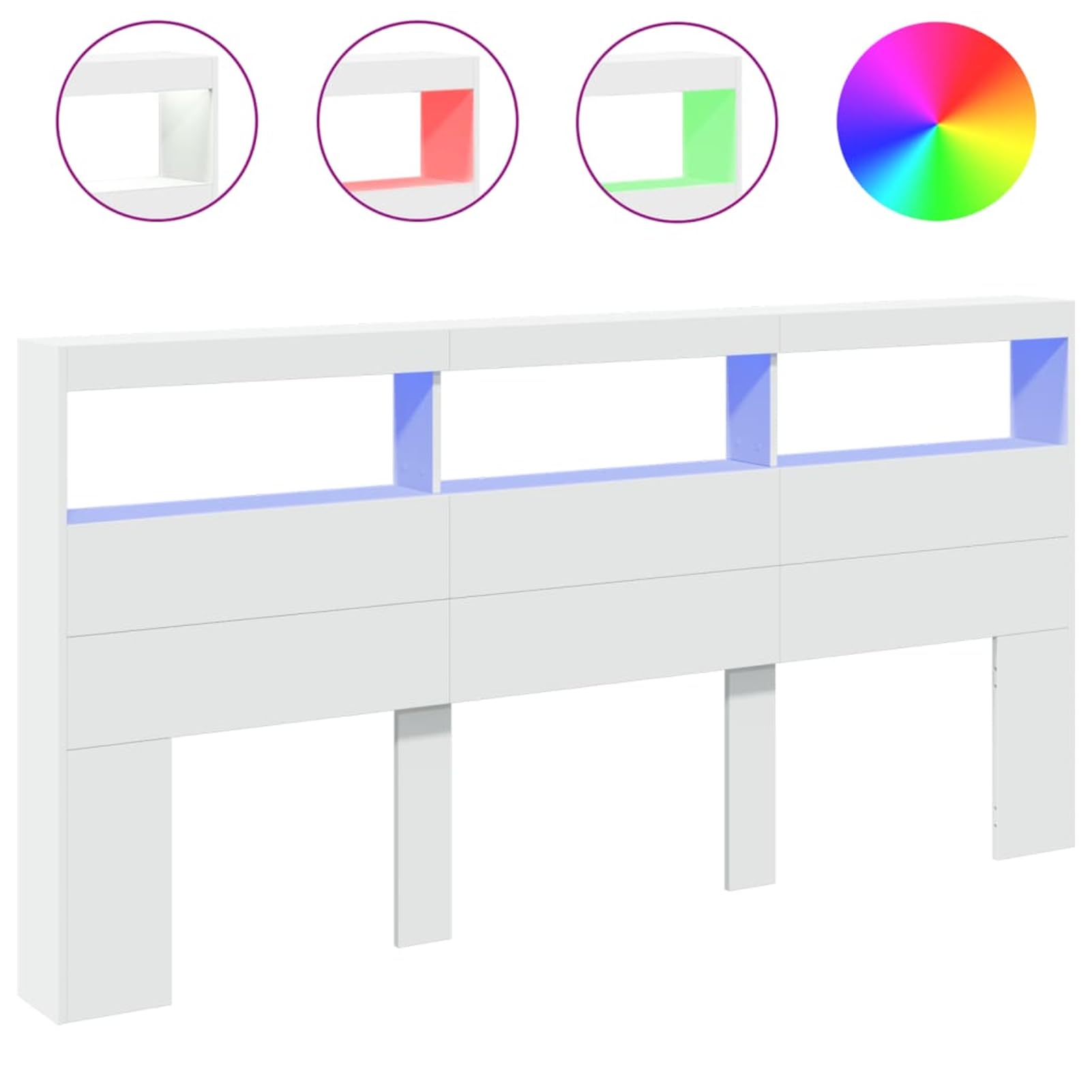 Homgoday Cabecero con caja LED blanca 200 x 17 x 102 cm, cabeceros de cama, cabecero de cama de matrimonio, respaldo para cama y sofá