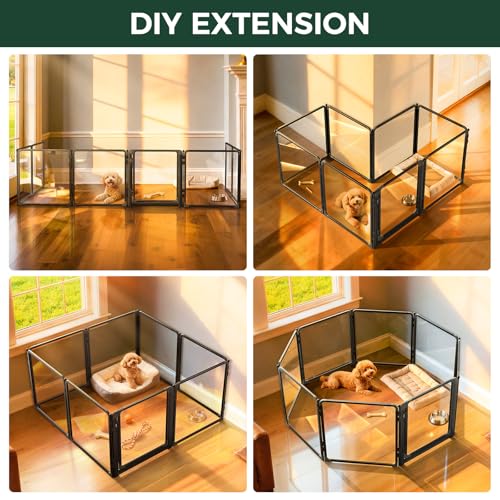 FXW AuraSpace Pro Acrylic Indoor Dog Playpen, Heavy-Duty with Metal Frame, 24" Height 8 Panels for Puppies & Small Dogs, Black│Patented - Image 7