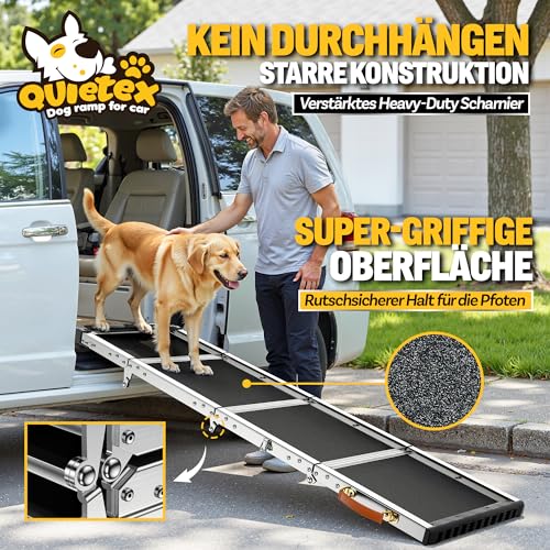 Extra Lang 170cm Hunderampe Auto Klappbar,Hundetreppe Auto mit High Traction Oberfläch, rutschfest hunderampen für Autos, LKWs und SUV, Bis zu 150 kg,Dog ramp for car (Schwarz, 170cm)