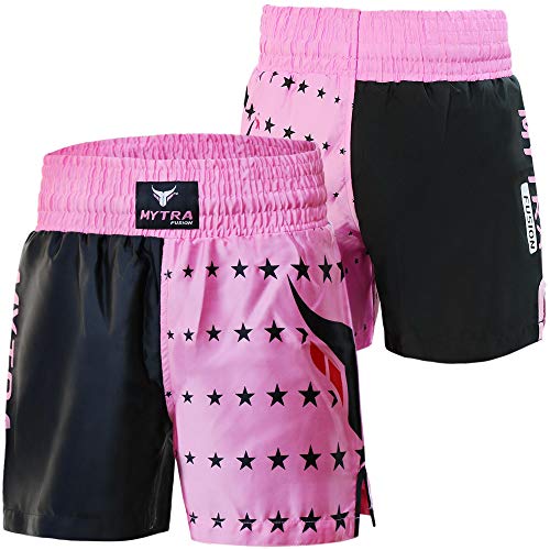 Foto von Mytra Fusion Kinder-Box-Shorts für Boxen, MMA, Muay Thai, Kickboxen, Training, Workout (XS, Black Pink)