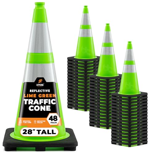 Image of Xpose Safety 28 inch Lime Green Traffic Cone Dual 6 inch & 4 inch Reflective Collar