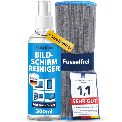 LICARGO Bildschirmreiniger Set 300ml - Streifenfrei & schonend - Display Reiniger mit Mikrofasertuch 380 GSM - Screen Cleaner für TV (LCD… – Ansicht 1
