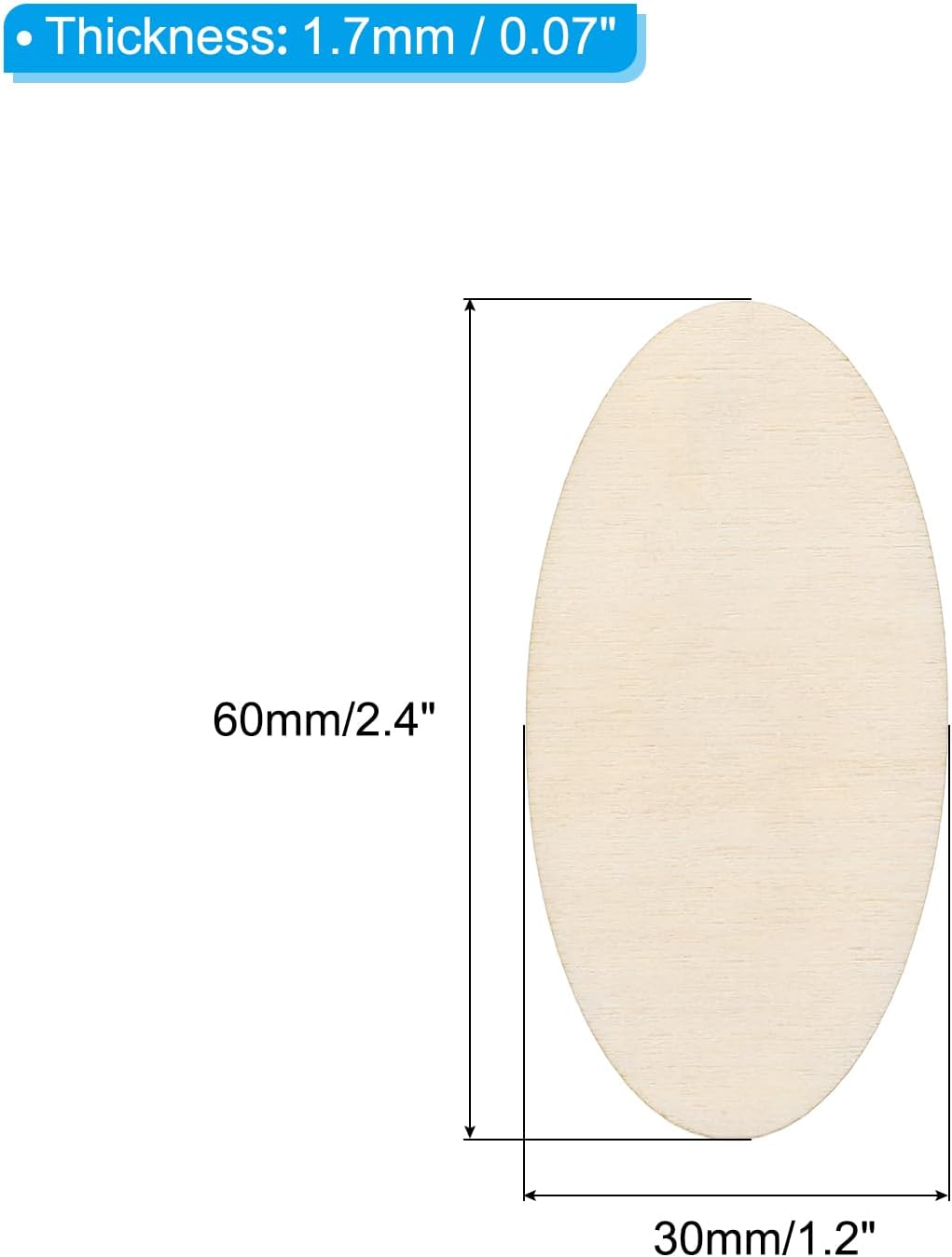 PATIKIL 60x30x1.7mm Wood Pieces, 60 Pack Unfinished Oval Wood Shapes Blank Wooden Cutouts Ornaments Natural for Christmas Party Craft Projects