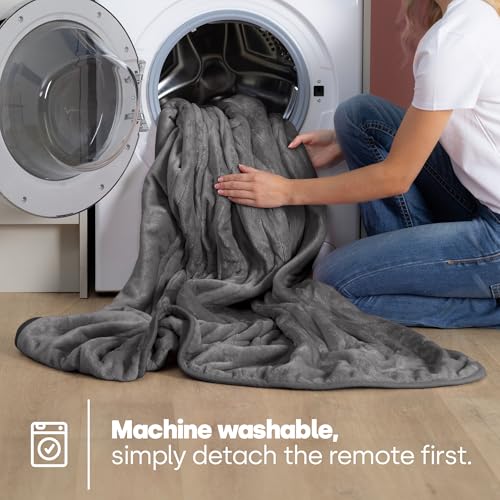 LIVIVO Electric Heated Blanket, 160x130cm – Ultra Soft Fleece Electric Over Blanket Throw with 9 Heat Settings, Timer, Auto Shut-Off – Energy Efficient & Machine Washable - Grey - Image 6