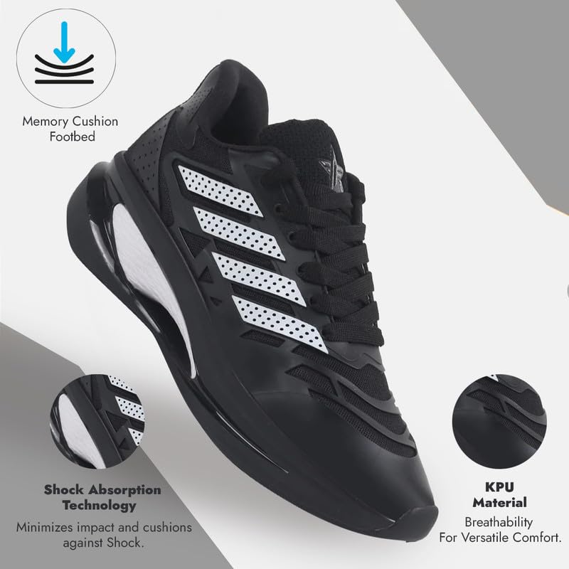 Image of FAUSTO Men's Breathable Sport Shoes|Memory Cushion and Anti-Skid Bounce Back Phylon Sole|Athleisure Running Shoes|Lace Up Walking Shoes|Gym Shoes