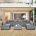 Valita 7 Piece Outdoor PE Wicker Furniture Set, Patio Gray Rattan Sectional Sofa Couch with Washable Grey Cushions