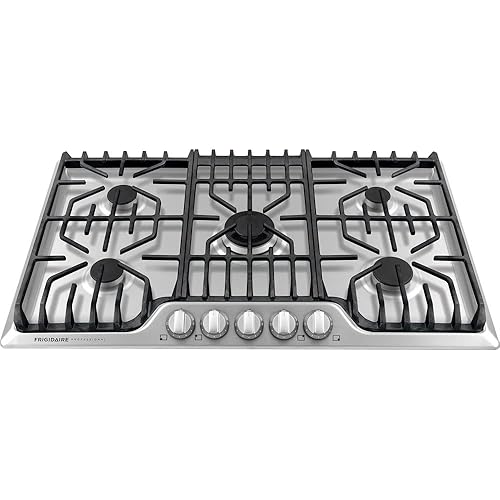 Frigidaire Professional 36 Inch Gas Cooktop with Griddle, Stainless Steel 5-Burner with Propane Conversion Kit, FPGC3677RS