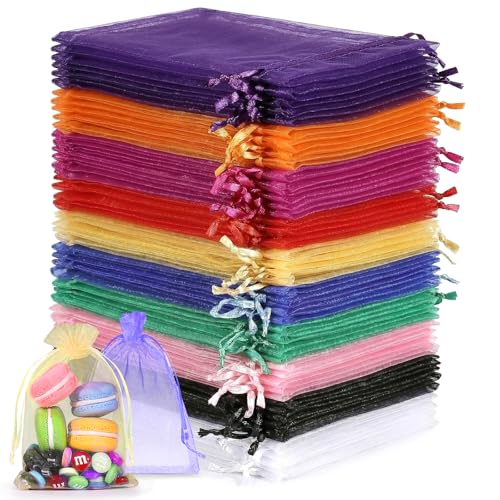 WGIDSKKI 100 Stück Organzasäckchen Weiß Geschenksäckchen Schmucksäckchen 10 x 15 CM Organza Säckchen Klein Bonbonsbeutel für Hochzeit Fest Party Geschenksäckchen für Festliche Anlässe (Farbe)