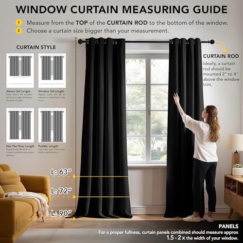 Image of Deconovo Super Soft Thermal Insulated Curtains Eyelet Bedroom Blackout Curtains for Nursery 46 x 90 Drop Inch Black 2 Panels