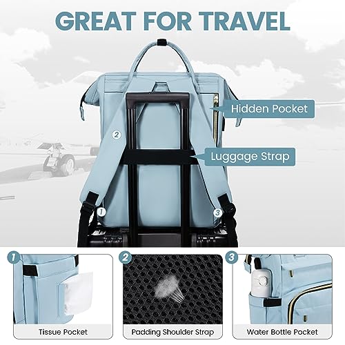 Image of LOVEVOOK Laptop Backpack for Women,17 Inch Professional Womens Travel Backpack Purse Computer Laptop Bag Nurse Teacher Backpack,Waterproof College Work Bags Carry on Back Pack with USB Port,Sky Blue