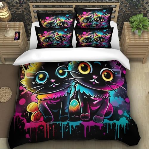 Housse de couette chat 3D microfibre hypoallergénique ultra douce et résistante 140x200 - 5