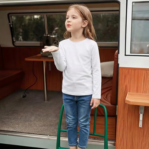 Image of Girls Cotton Long Sleeve Shirts Kids T Shirts Lightweight Breathable Casual Classic Tee Top for Children Age 3-14 Years