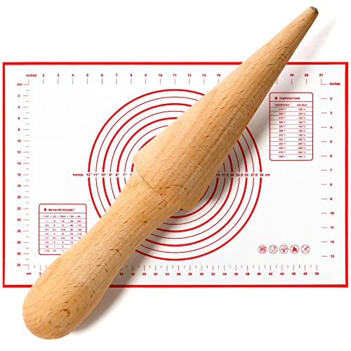 Wooden Pastry Ice Cream Waffle Cone Roller Waffle Cone Roller for Making Krumkake Cone Ice Cream Cone Beechwood Pizzelle Roller and Large Non Slip Pastry Mat Silicone Baking Mat with Measurement