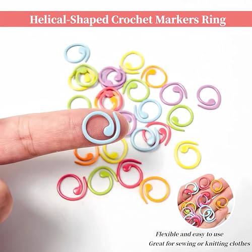 Image of Wonafa 50 Pcs Helical-Shaped Crochet Markers Ring,Boxed Crochet Rings,Multicolor Metal Stitch Markers Knitting Stitch Markers for Sewing Knitting DIY and Handmade Crafts (Spiral-50Pcs)