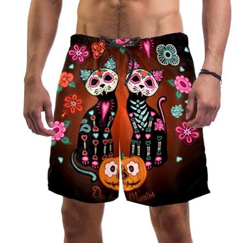 Pantalon court de plage homme anti irritation short de bain chats citrouille