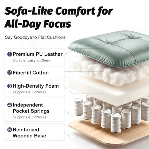 Image of Efomao Executive Office Chair 400lbs,Green Big and Tall Desk Chair | Mattress-grade pocket spring cushion, sleek leather, 135 recline & footrest for computer gaming setup.