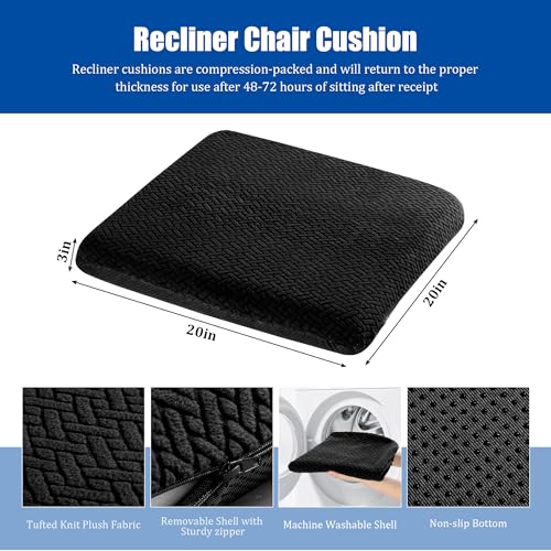 Image of HOMBYS Tufted Furry Recliner Seat Cushion for Elderly Foam Curved Edge Large Square Seat Cushion for Office Chair, Car, Floor Pillow, No Pressure on Thighs (Black)