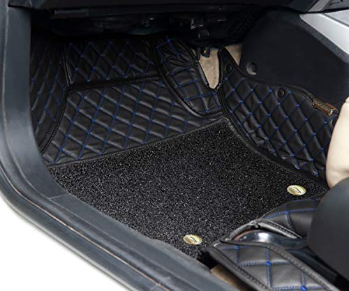 Image of Autofurnish Luxury 7D Car Mat Full Set for Hyundai Creta 2015-19 || Luxury Leather Dual-Stitch Full Set 7D Car Floor Mat || 100% Waterproof || Color : Black Blue