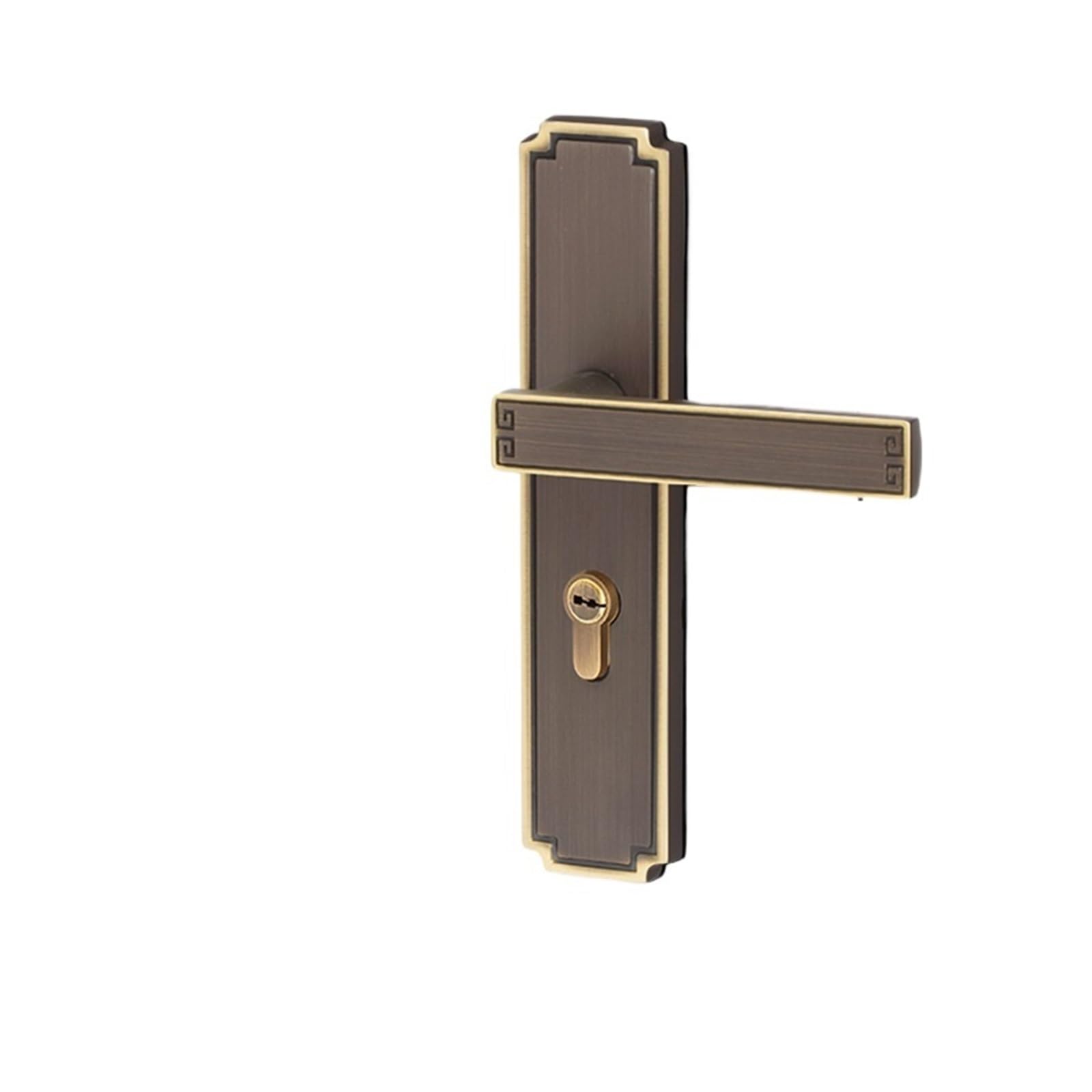 Serrure de porte en cuivre pur de style chinois avec poignée en laiton massif