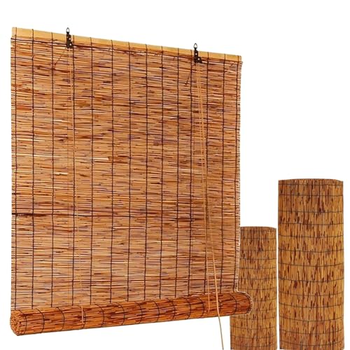 Natural Cortinas Bambu Exterior, Anti-UV Persianas De Caña Enrollables, Persianas Romanas para Ventanas Protección Solar con Elevación(W24xH24IN(60x60CM))