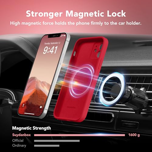 Image of Magnetic for iPhone 12 Case, Compatible with MagSafe, [Full Camera Protection][Screen Protector] Silicone Shockproof Protective Phone Case for iPhone 12 6.1 inch, Red