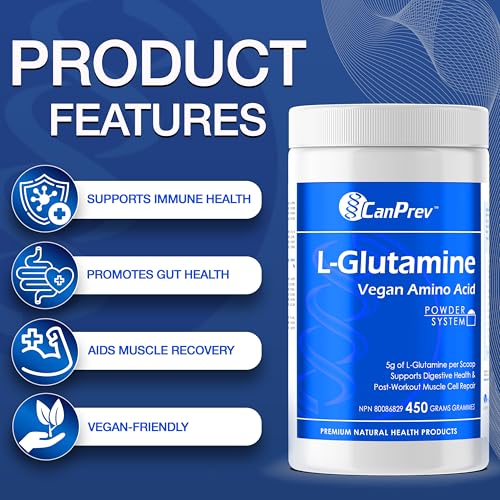 CanPrev L-Glutamine Vegan Amino Acid, 450g Powder 90-Servings - Non-GMO & Gluten-Free - L-Glutamine Powder Supplement for Active Lifestyles, Post-Exercise Muscle Care and Overall Wellbeing, Unflavored - Image 3