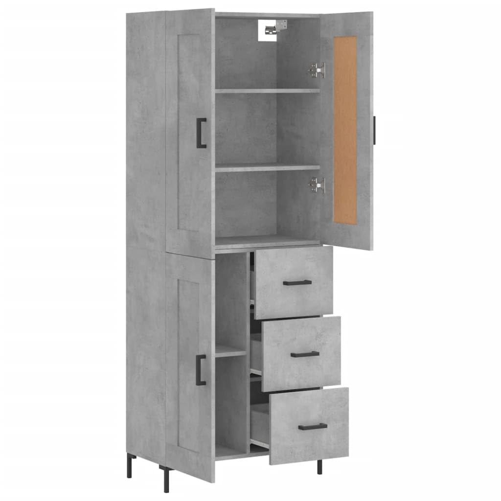 Armadietto alto grigio cemento, 69,5 x 34 x 180 cm, in legno con piedini in metallo, per soggiorno, corridoio, sala da pranzo e molto altro ancora, armadio durevole con molto spazio, pratiche