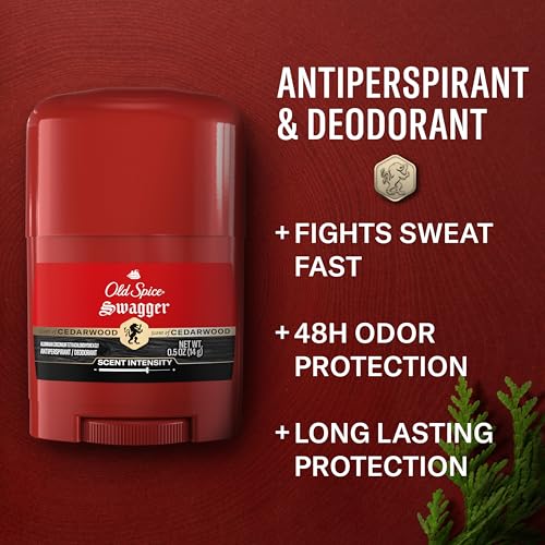 Image of Old Spice Antiperspirant Deodorant for Men, 24 /7 Sweat & Odor Protection, 24 /7 Lasting Freshness, Invisible Solid, Swagger with Cedarwood Scent, Trial Size, 0.5 oz