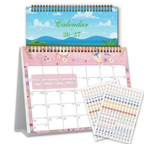Image of Small Desk Calendar 2026-2027 - Standing 2026 Desk Calendar, APR.2026 to JUN.2027, 8 inch x 6 inch, Monthly Flip Desktop Calendar with Stickers, Your Personal Desk Planner for Home Office