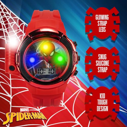 marvel spider-man flashlight watch for kids  light-up fun with lcd display led flashlight and durable silicone band