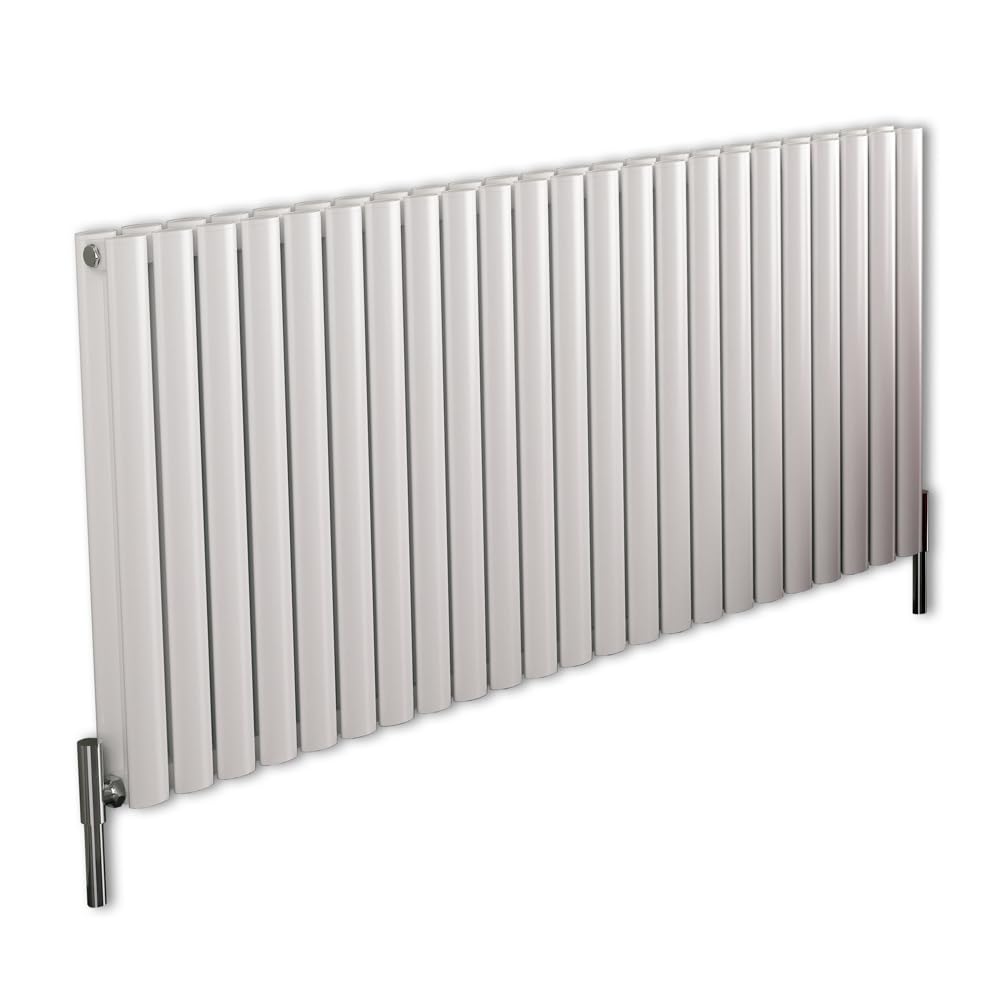 MILANO White Horizontal Double Oval Panel Aluminium Radiator 600 x 1380mm