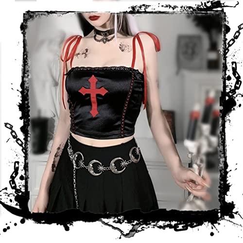Instobig Girls Camisole Goth Crop Top With Tie Shoulder Strap Backless Satin Tee Camis Streetwear #TOP5