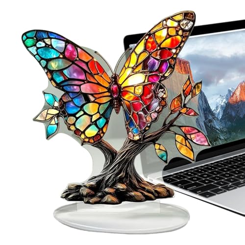 Xijobido Akryl Tierfiguren | 2D Flacher Akryl Baum Deko Für Schreibtisch - Deko Figuren mit Sockel für Kaminsims Fensterbank Wohnzimmer Küche Eingangsbereich Gartenregal