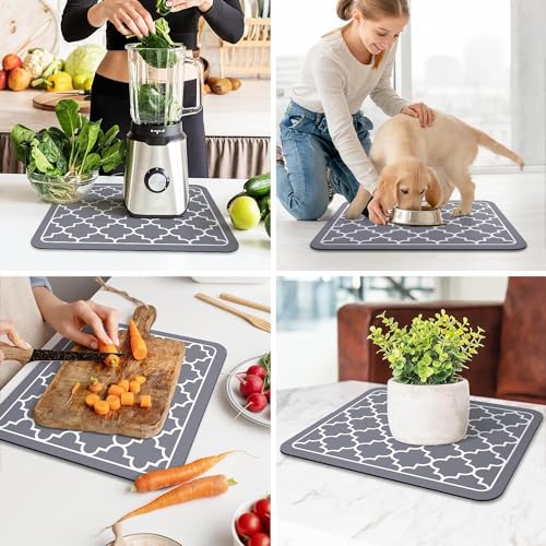 Image of VHKD Dish Drying mat for Kitchen Water Absorbent mats for Kitchen Utensils Large Dry mat for Kitchen Utensils Drying mat Water Absorbent mats for Kitchen Large Size (Greychex)