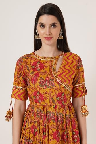 Image of COTLAND Fashions Breathable Cotton Floral Printed A-Line Kurta Set With Palazzo for Women