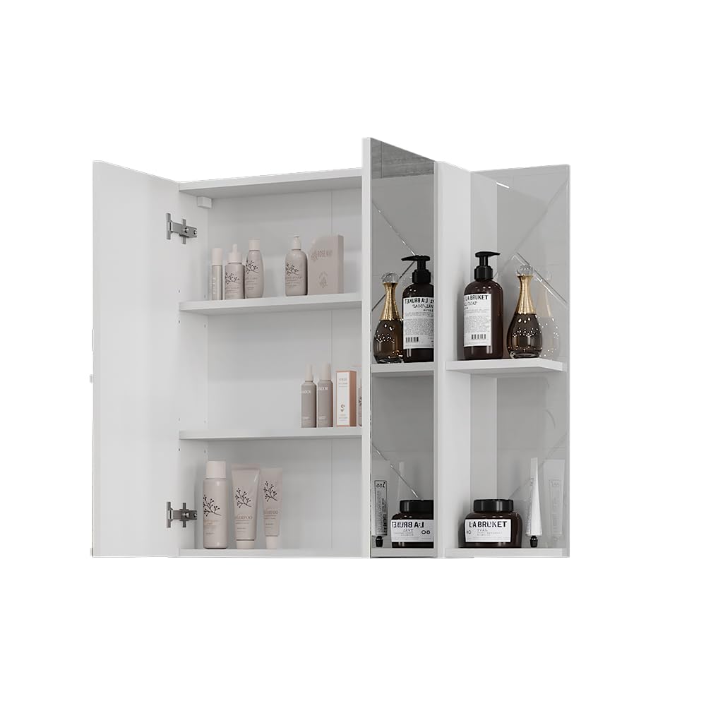 Vicco Mobile a specchio per il bagno Irma, Bianco/bianco lucido, 100 x 75 cm con 2 porte, con specchio e ripiani regolabili