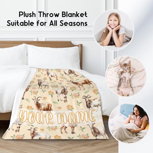 Custom Goat Blanket, Cute Soft Throw Gifts for Adults Women, Cozy Flannel Throw Blankets for Bed Living Room, 60"x80"