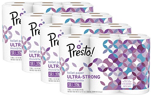 Amazon Brand - Presto! 176-Sheet Roll Toilet Paper, Ultra-Strong, 48 Count (For Small Roll Holders), 12 Count (Pack of 4)
