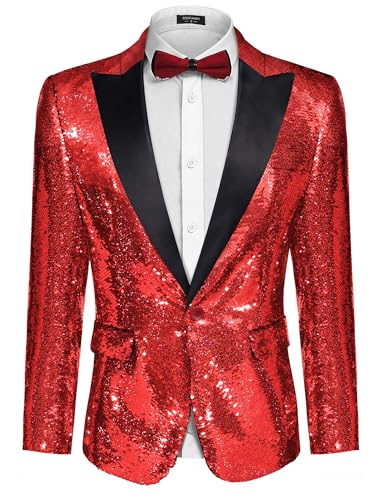 COOFANDY Mens Sequin Blazer Tuxedo Party Prom Wedding Tuxedo One Button Jacket