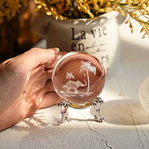 image for HDCRYSTALGIFTS Tropical Elephant Crystal Ball Paperweight with Stand 6