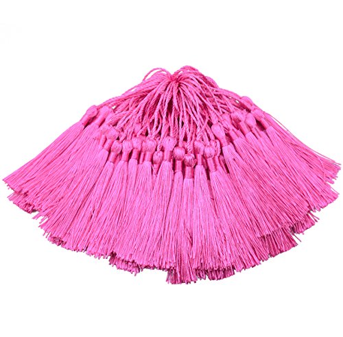 Image of Makhry 100pcs 13cm /5 Inch Silky Floss Bookmark Tassels with 2-Inch Cord Loop and Small Chinese Knot for Jewelry Making, Souvenir, Bookmarks, DIY Craft Accessory (Dark Pink)