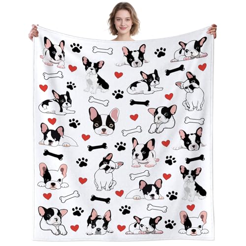 ZABAOBO Französische Bulldogge Decke Hund Geschenk für Kinder Frauen, Bulldog Deko Lustige Kuscheldecke, Lustiges Geschenk für Hundliebhaber Frauen Mädchen Männer 100 x 130cm (40 x 50 Inch)
