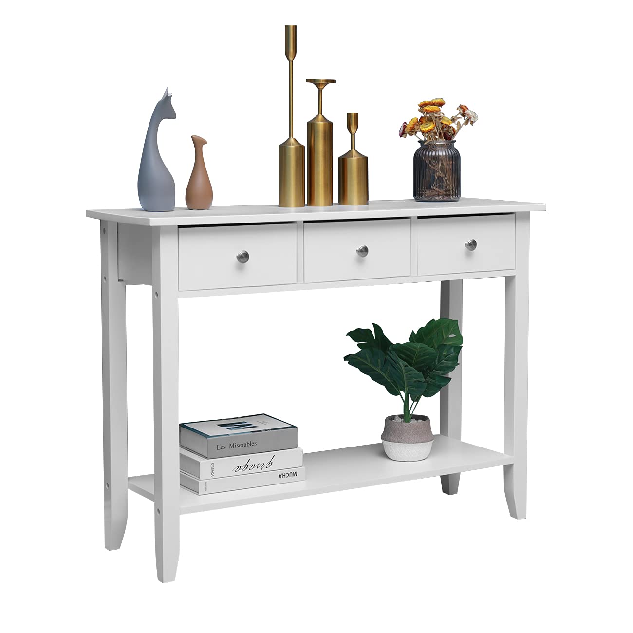 Buy nozama White Console Table with Shelf and Drawers Modern Entryway