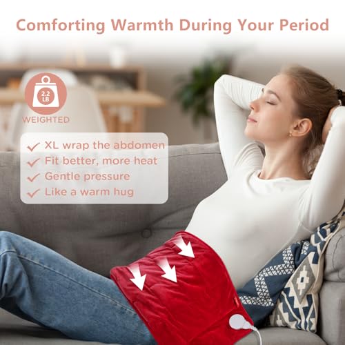 Image of Comfytemp Weighted Heating Pad for Back & Period, 12x24 Extra Large Electric Heat Pad, 2.2 lb Neck Shoulder Heated Pad, 2H Auto-Off, Red