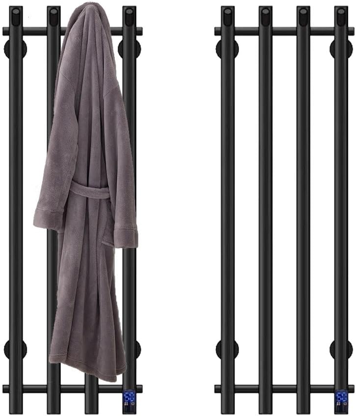 Towel Warmer Heated Towel Rack Bathroom Towel Rack Wall Mount Plug-in/ 4 Bar Bath Towel Heater (Matte-Black Timer&Constant Temperature) (37.4 * 10.2 * 3.94in)