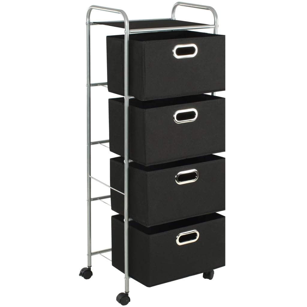 Regal mit 4 Aufbewahrungsboxen aus Stahl und Vliesstoff für Bad, Schlafzimmer oder Büro, flexibles Organizer-System mit Rollen, langlebig, robust, leicht beweglich